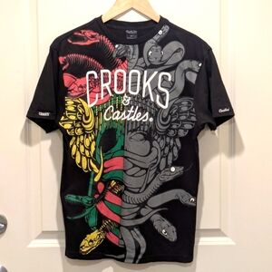 3/$30 Crooks & Castles S Split Graffiti Medusa Black Cotton Tee